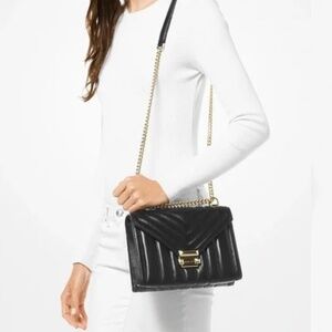 MK WHITNEY QUILTED LEATHER CONVERTIBLE SHOULDER BAG BLACK